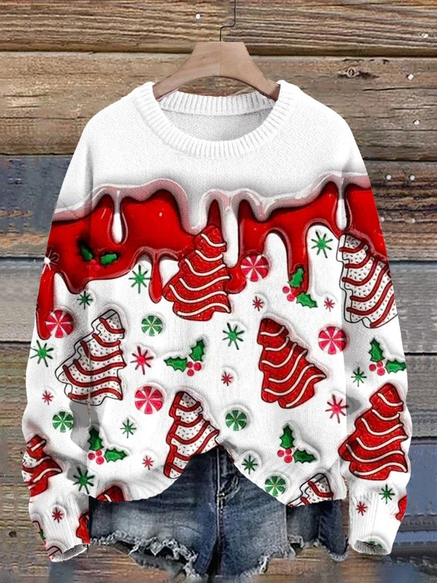 3D Christmas Print Knit Pullover Sweater