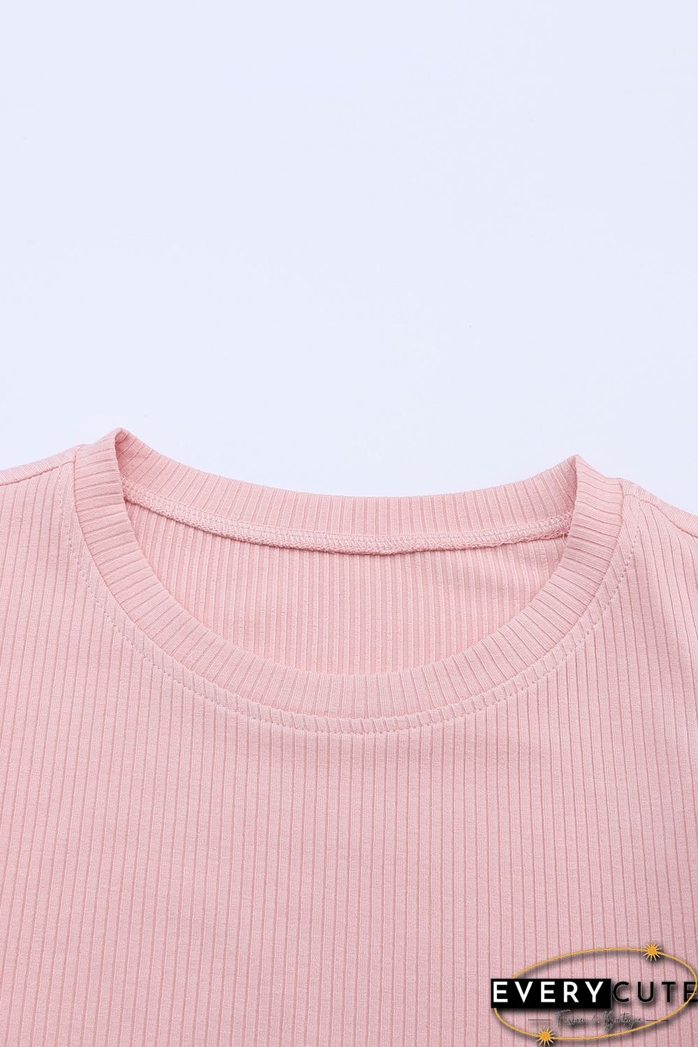 Pink Ruffle Tulle Sleeve Ribbed Knit Bodycon Dress