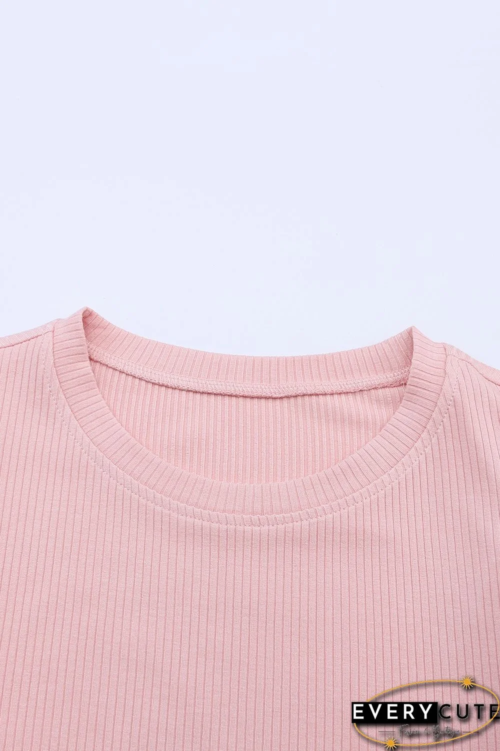 Pink Ruffle Tulle Sleeve Ribbed Knit Bodycon Dress