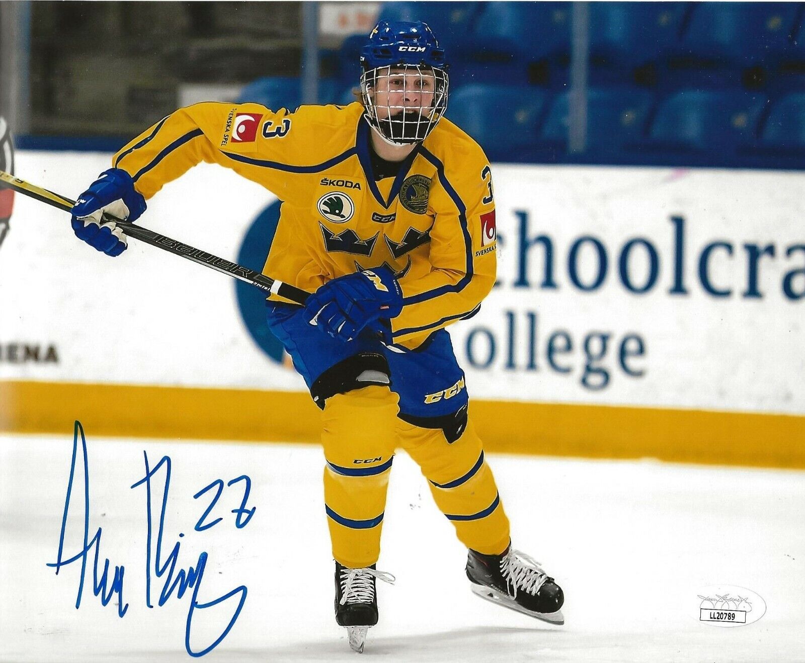 Adam Boqvist Chicago Blackhawks signed Sweden 8x10 Photo Poster painting autographed JSA