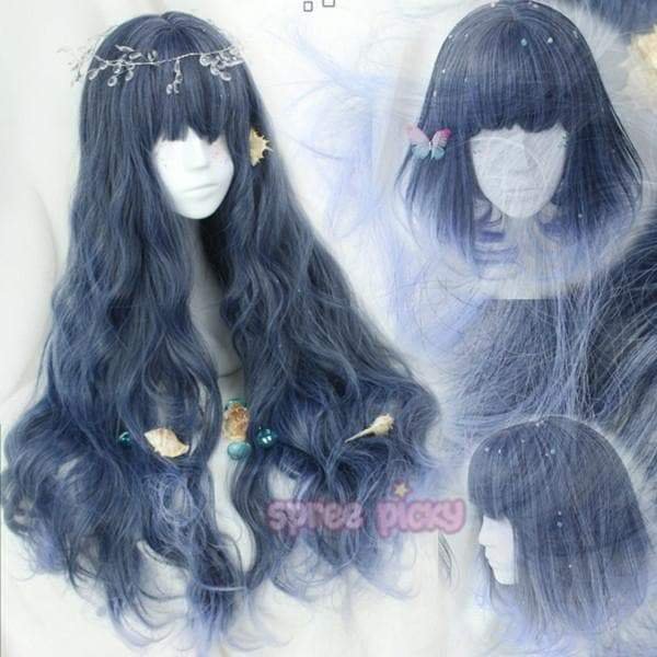 [Clearance] Lolita Mermaid Dark Blue Cosplay Curly Long/Short Wig SP165380