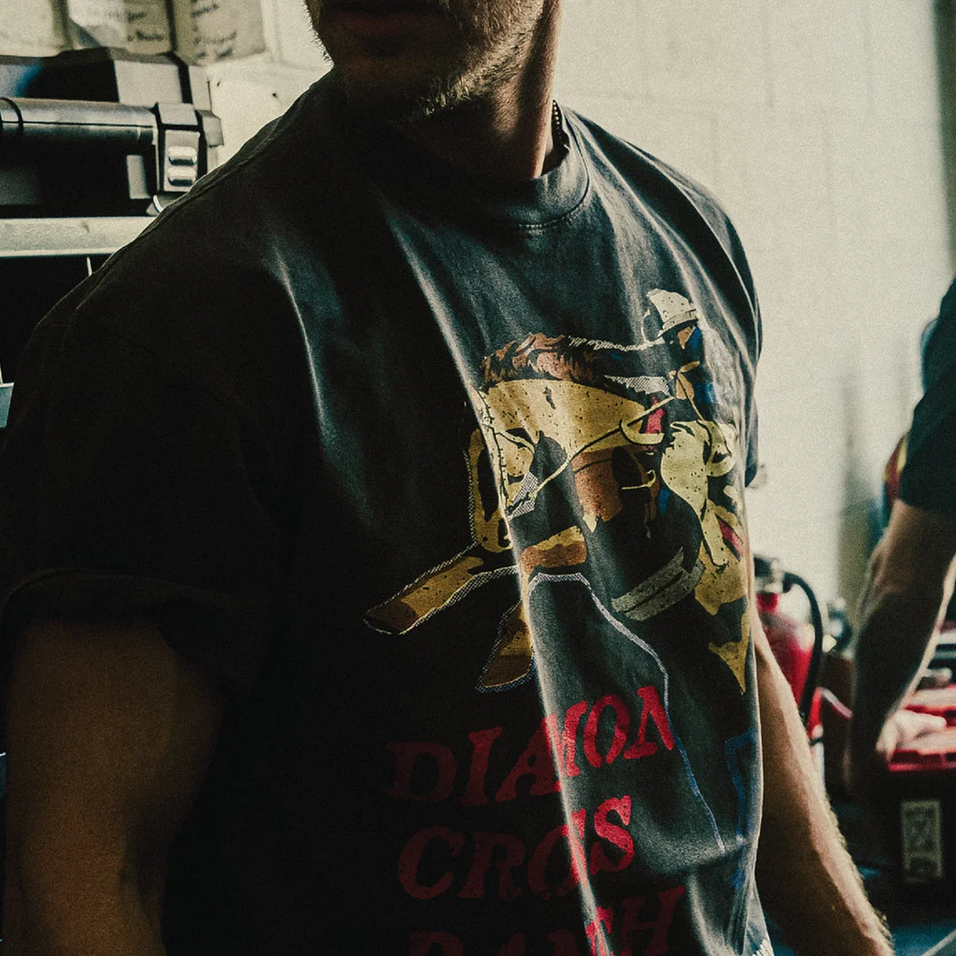 Men's Western Ranch Wild Horse Print Holiday T-Shirt-inspireuse