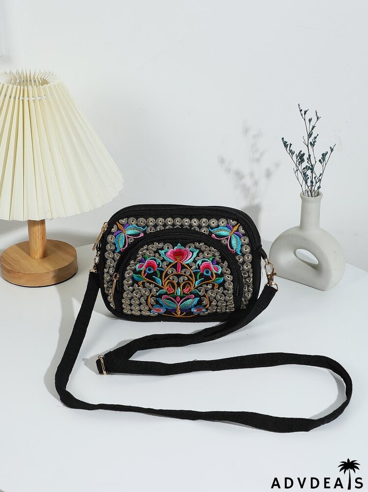 Floral Embroidery Crossbody Bag