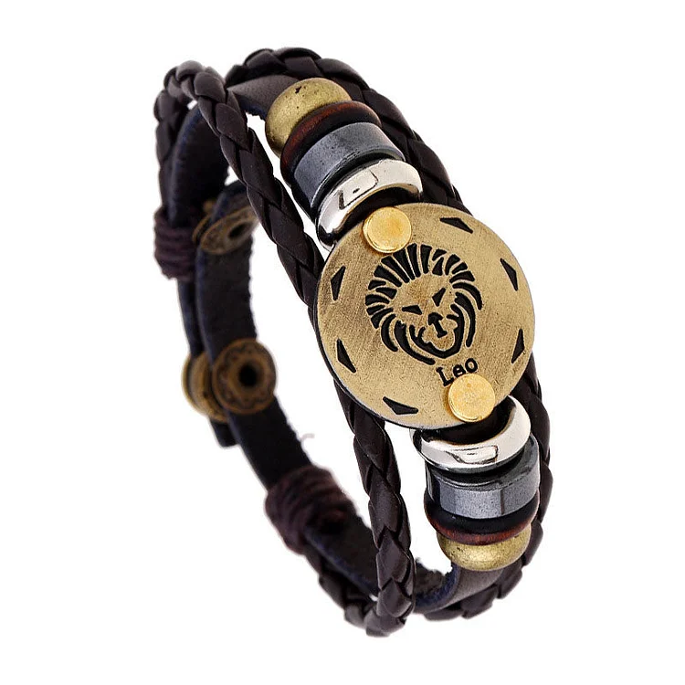 Leo - Retro Zodiac Sign Leather Wrist Band Bracelet