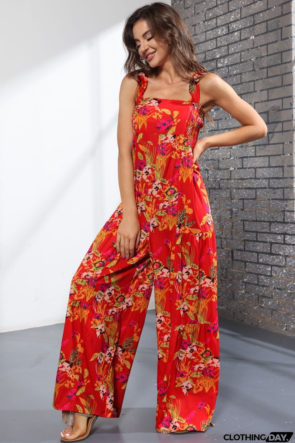 Floral Square Neck Wide Leg Jumpsuit