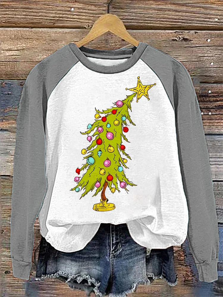 Christmas Tree Print Cotton Cozy Sweatshirt