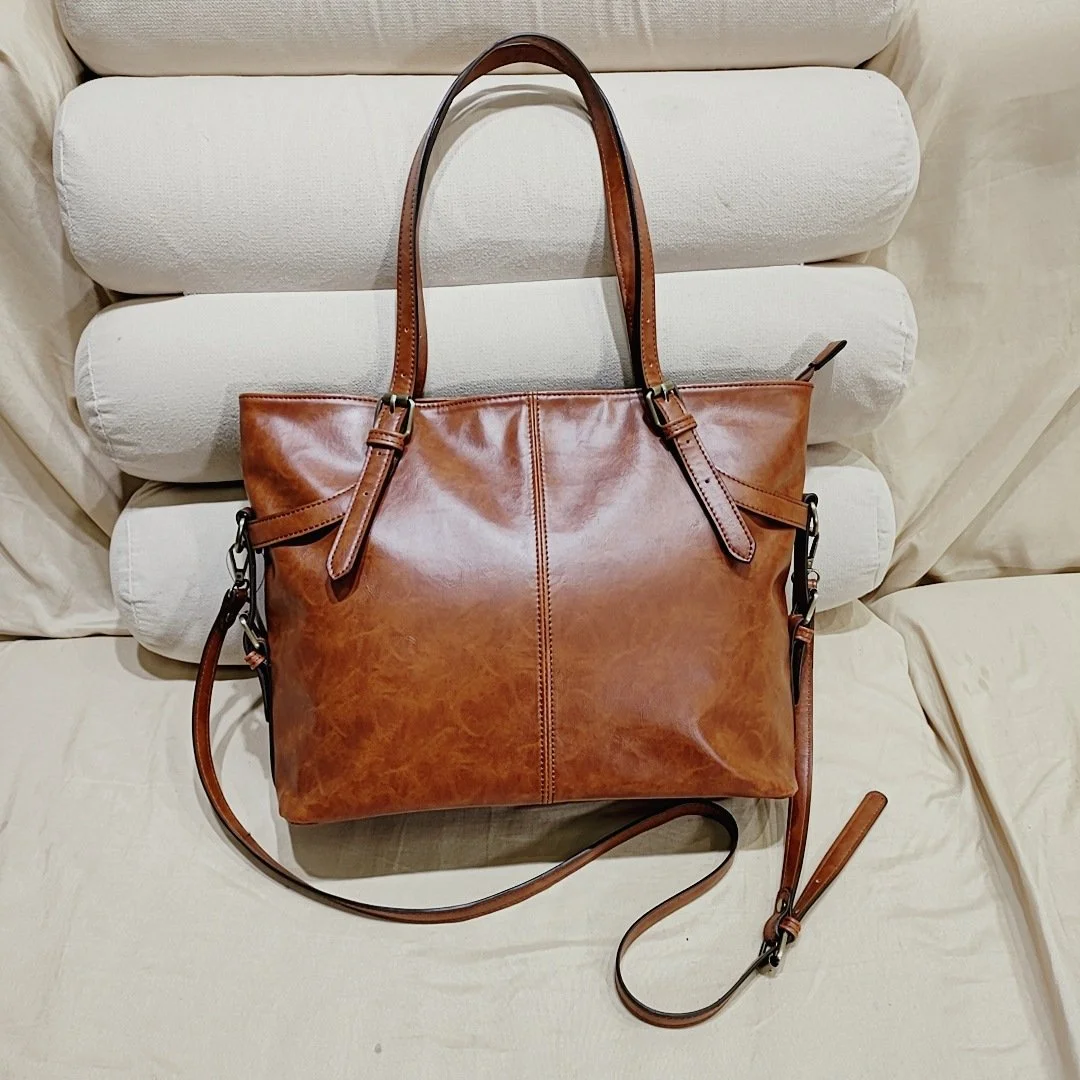 Recurious Butter Leather Pattern Hand-held Slung Women's Bag Fashion Large Capacity