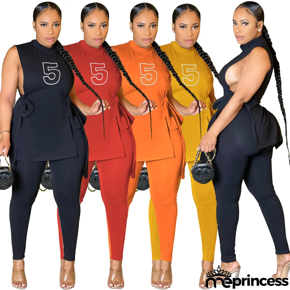 Women's Summer Slit Lace-Up Fashion Printed Two Piece