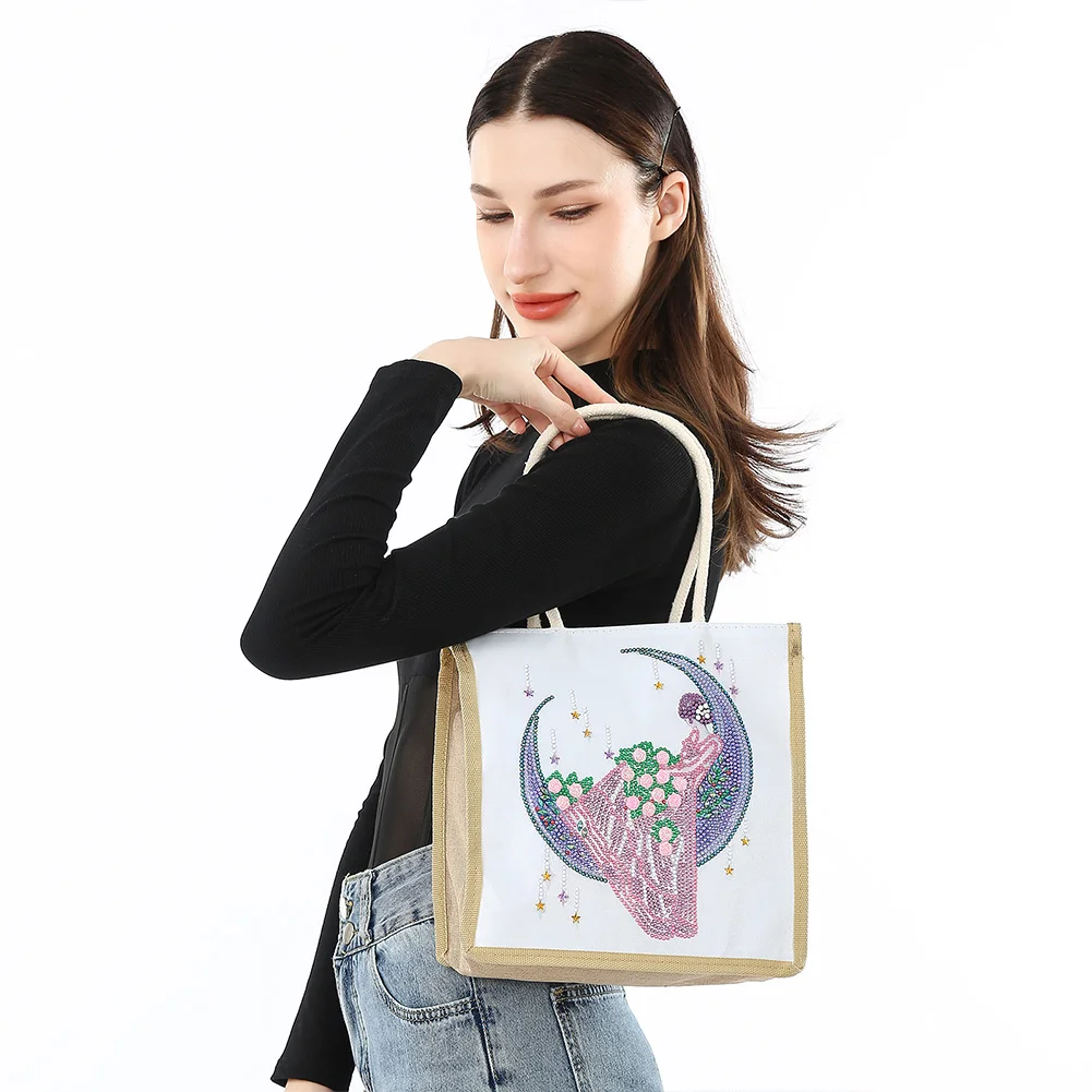 Moon Fairy Diamond Painting Handbag DIY Linen Shopping Storage Bag