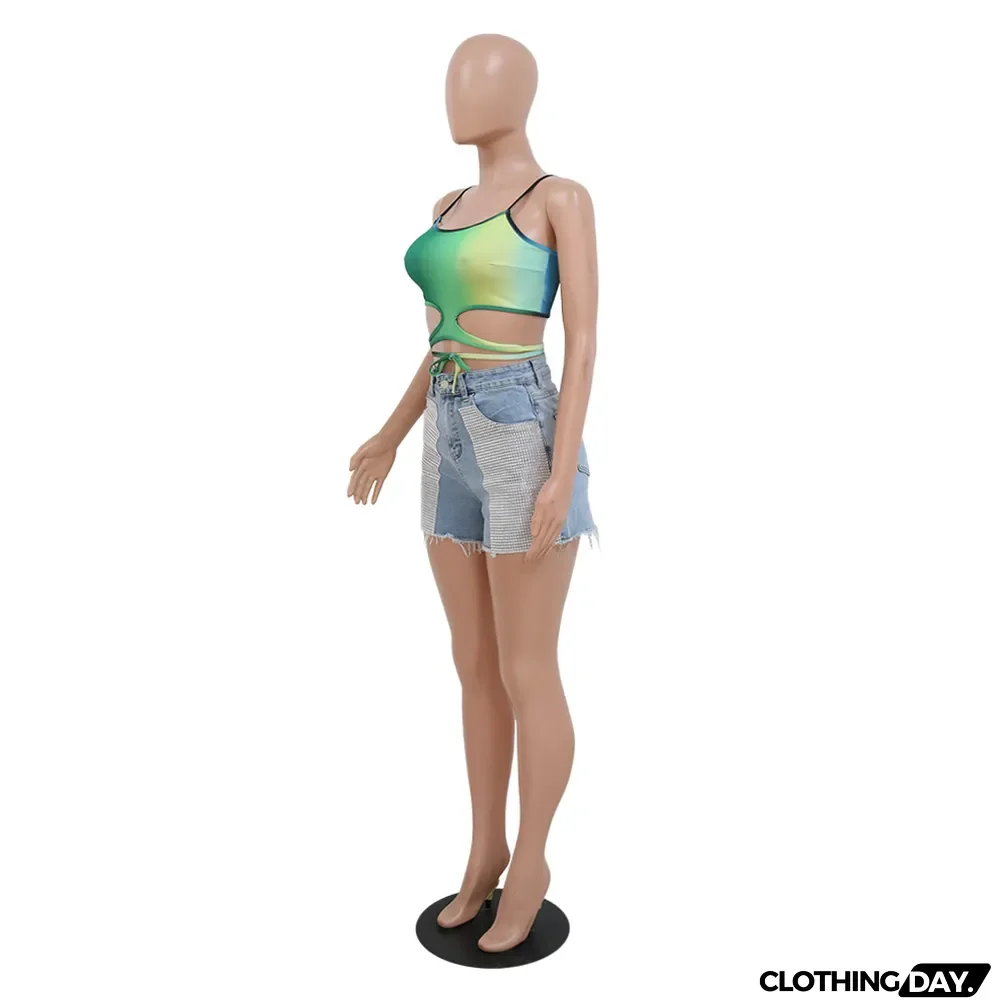 Women Street Trend Patchwork Denim Shorts