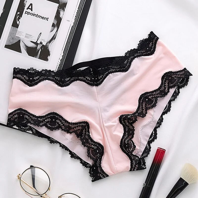 Billionm Back Bandage Design Satin Sexy Lace Panties Women Solid Seamless Underwear Cute Lingerie Briefs Thongs String