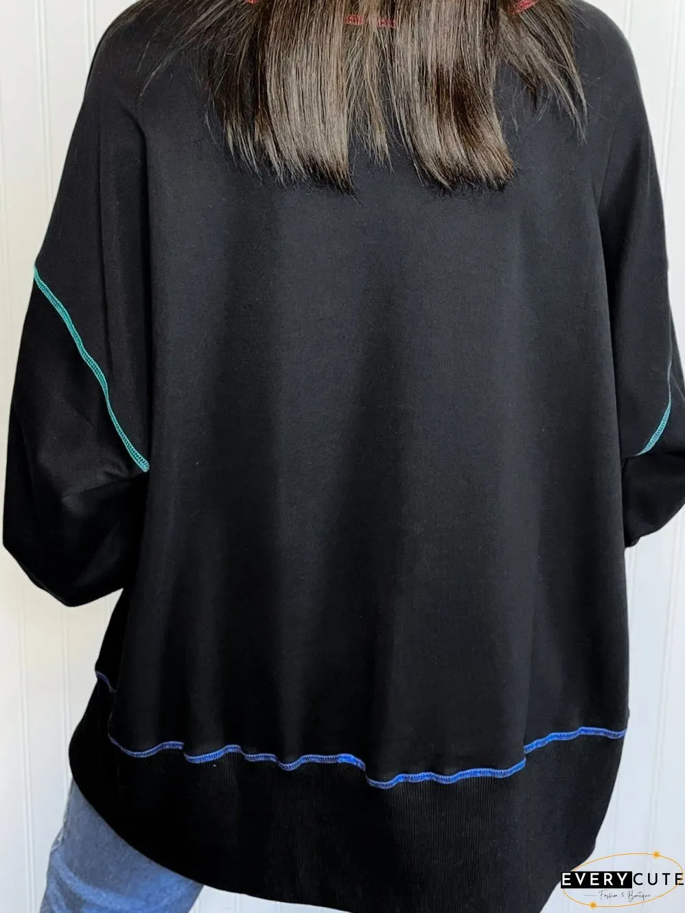 Black Oversized Split Stitch Sweatshirt