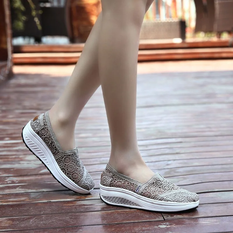MWY Thick Platform Shoes Increased Breathable Leisure Shoes Rocking Shoes Zapatos Bajos De Mujer Lace Openwork Female Sneaker