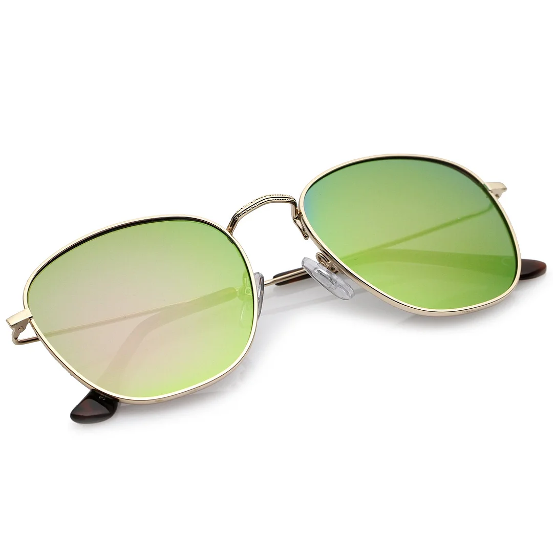 Classic Metal Frame Ultra Slim Temples Colored Mirror Lens Square glasses 53mm