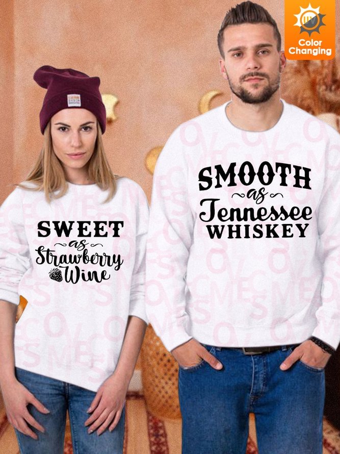 Unisex Funny Text Letters Sweet As Atrawberry Wine  Couple UV Color Changing Sweatshirt