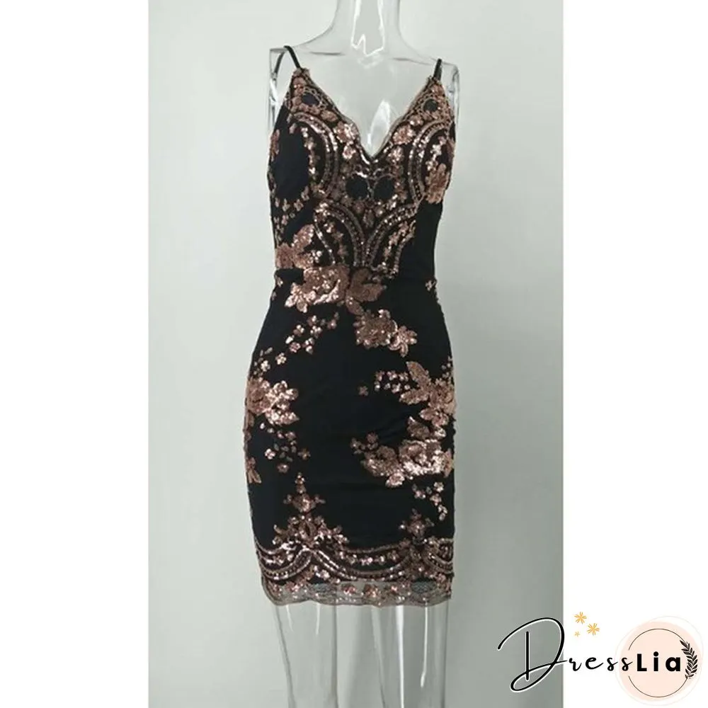 dress sexy v-neck backless women sundress luxury party club wear mini sequined dress
