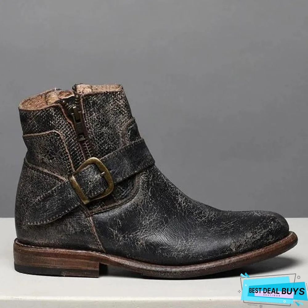 Fashion Zipper Low Heel Martin Boots