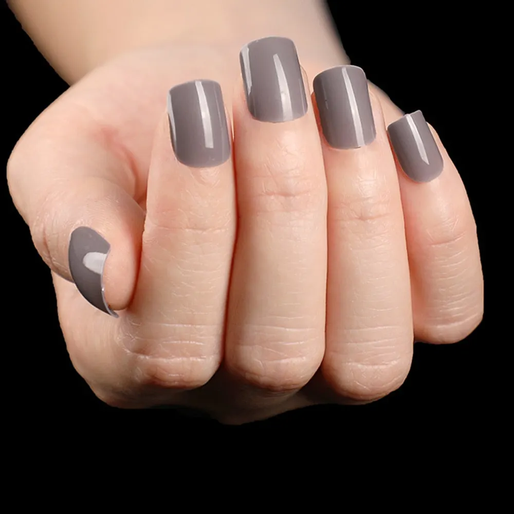 24Pcs Shiny Black Short Fake Nail For Design Macaron Press On Artificial False Nails DIY Full Cover Tips Manicure Tool-Nail Inspo