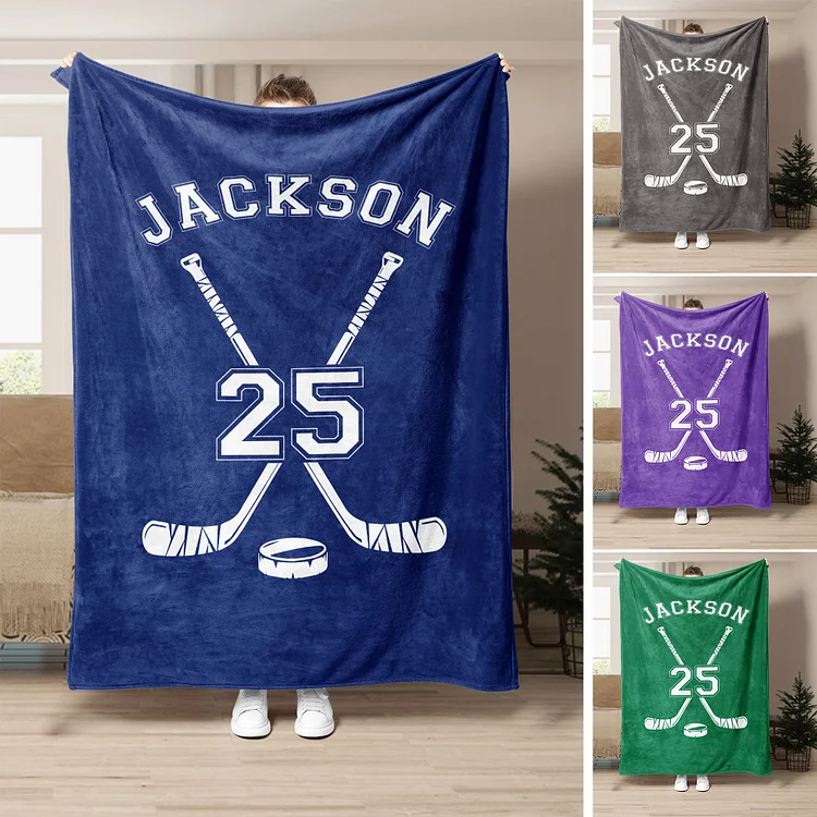 Personalized Hockey Blanket Custom Name Number Soft Cozy Blanket |BKKid312
