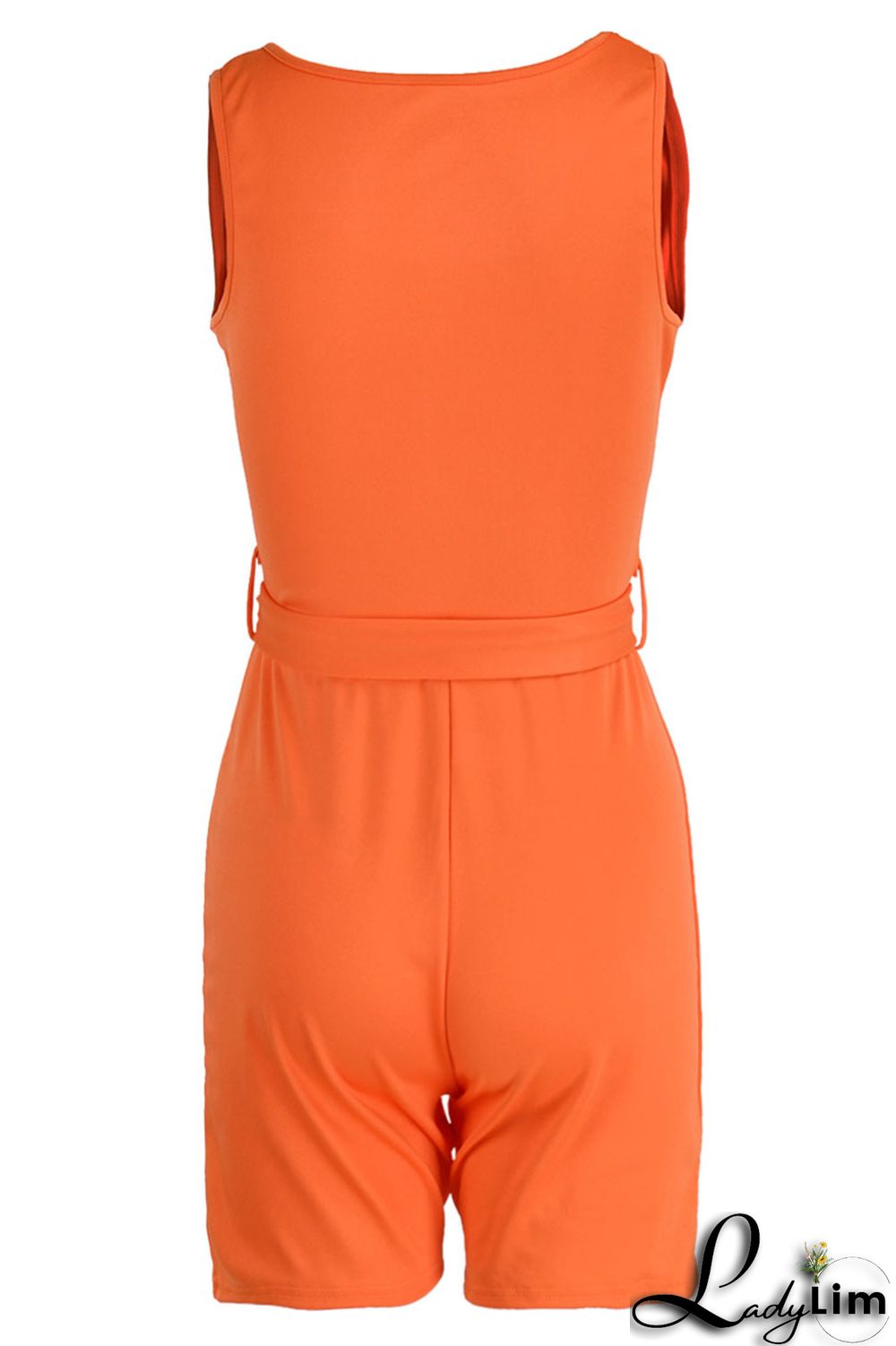 Orange Casual Solid Bandage Split Joint U Neck Straight Jumpsuits