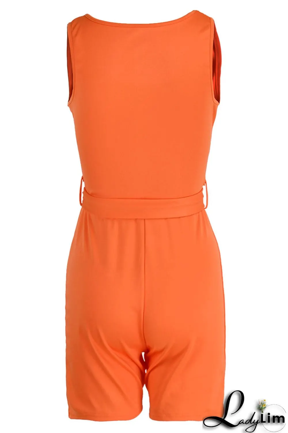 Orange Casual Solid Bandage Split Joint U Neck Straight Jumpsuits