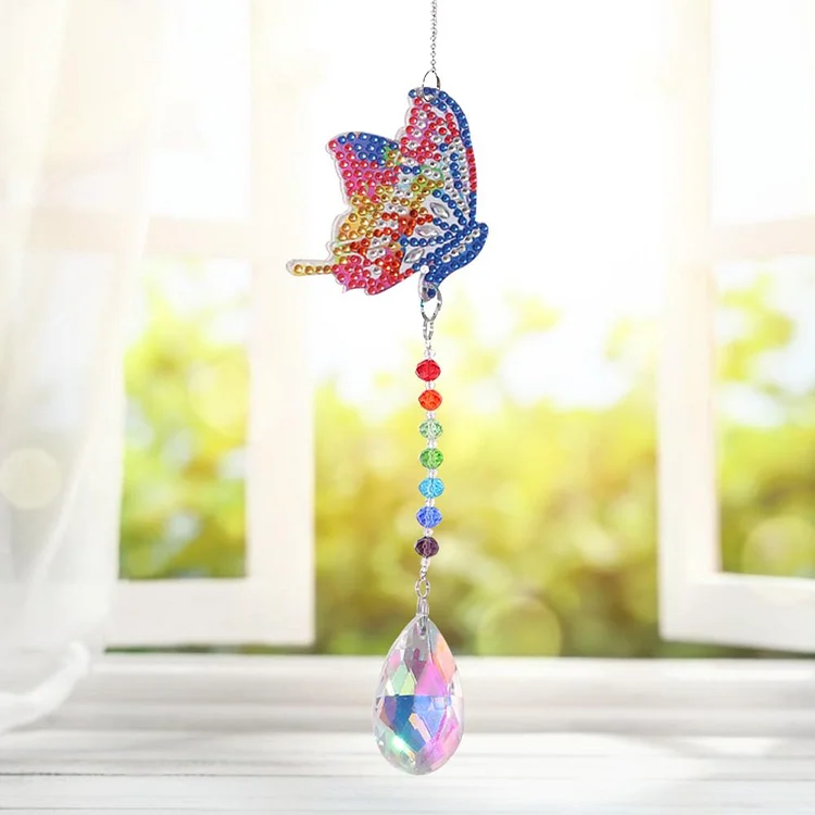 DIY Butterfly Shaped Diamond Painting Wind Chime Pendant Window
