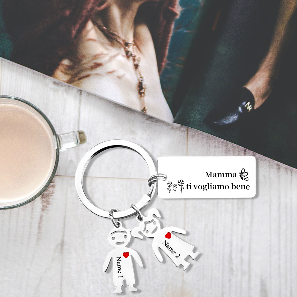Mamma ti voglio bene-Portachiavi ciondolo bambino 2 nomi personalizzati regalo per festa della mamma | Jessemade