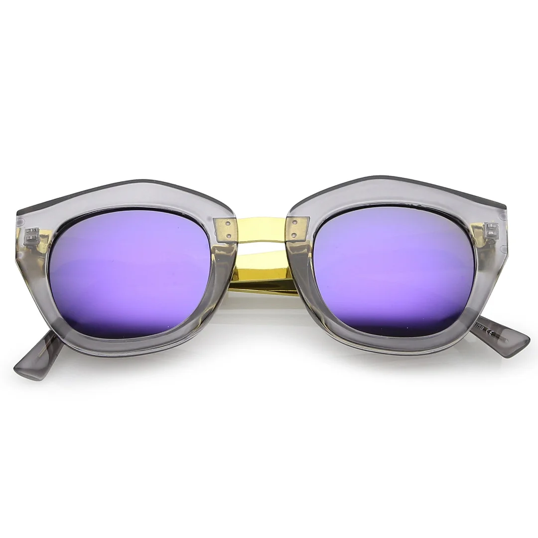 Women's Metal Bridge Colored Mirror Lens Square Cat Eye glasses 46mm