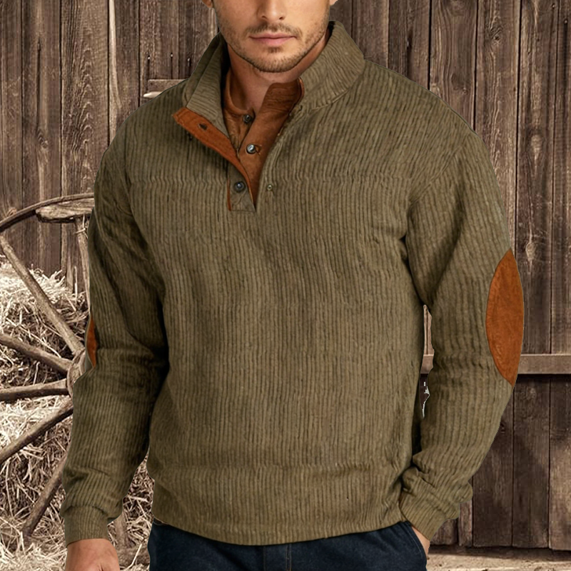 Cotosen Original Design Men's Corduroy Patchwork Color Block Casual Stand Collar Henley Sweatshirt