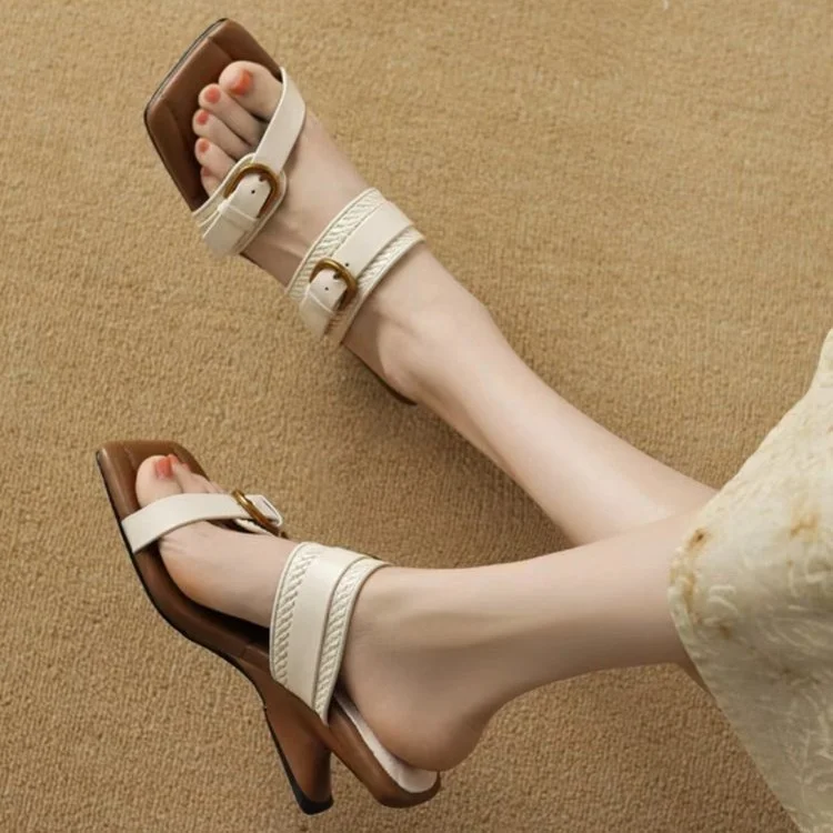 Yyvonne New Square Head Woven Slope And Slippers Women's Summer Fashion Wear High-Hee Women's Cool Slippers