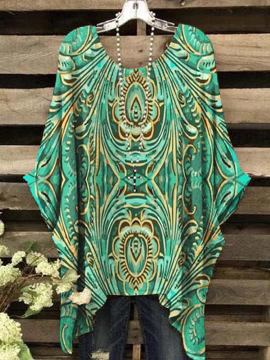 Women's Vintage Western Ethnic Pattern Round Neck Top