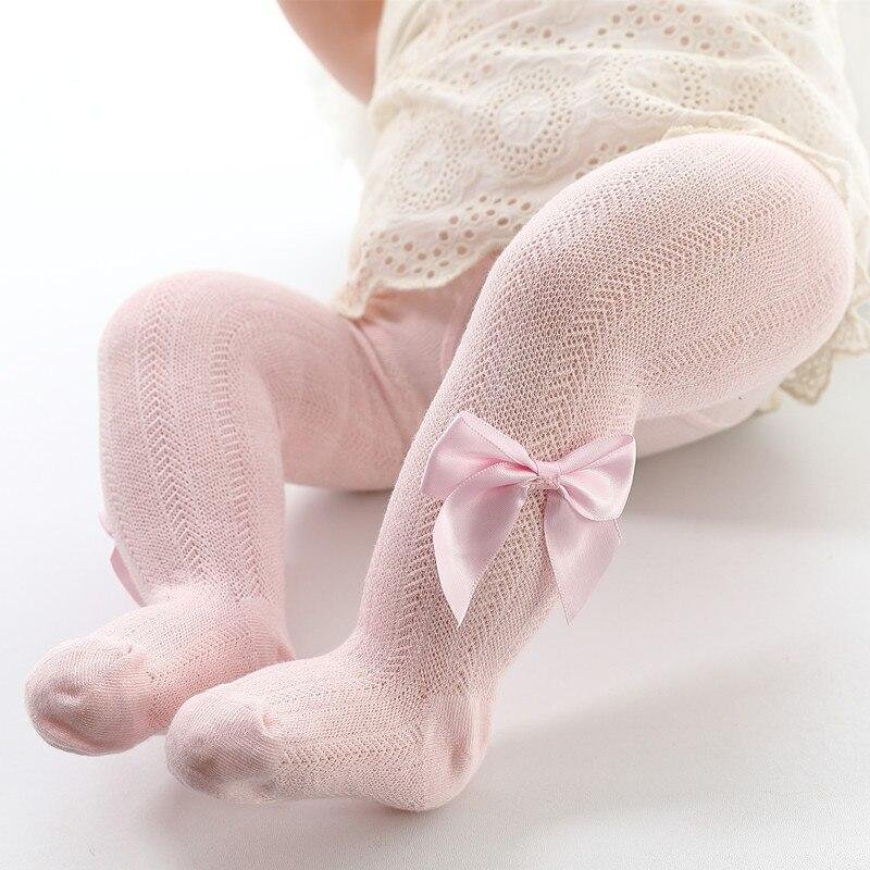 0 to 6 Years Summer Knitted Mesh Pantyhose For Princess Ultrathin Breathable Large Bowknot Tights For Girls Cotton Kids Tights