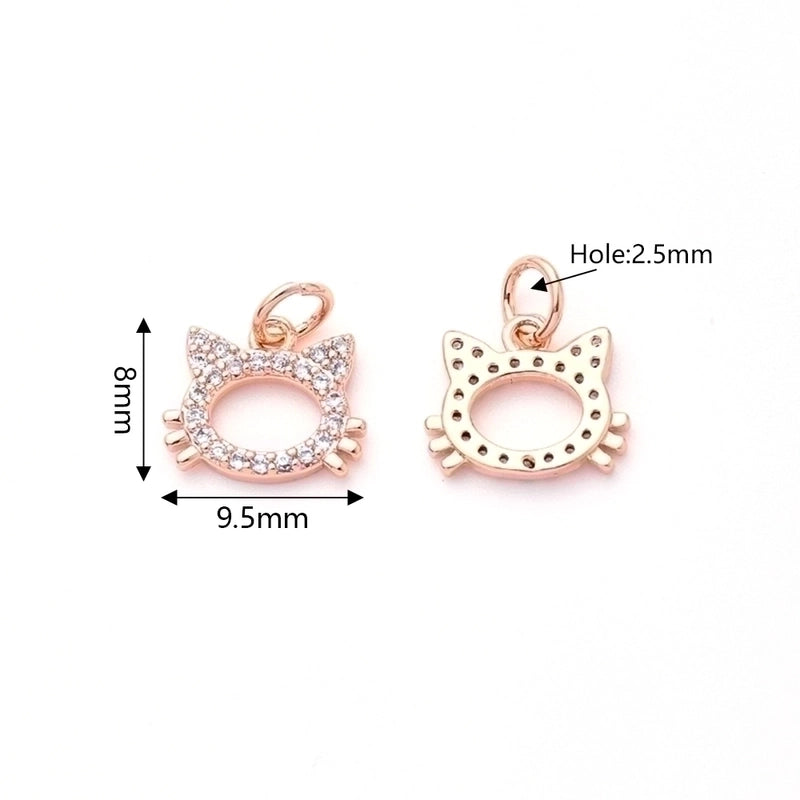 1 Pc/Package 8×9.5mm Hole 2~2.9mm Copper Zircon Rose Gold Plated White Gold Plated Gold Plated Cat Polished Pendant