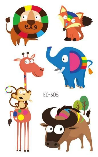 24 kinds Cartoon Animals Temporary Tattoo Stickers for Kids Lion Tiger Giraffe Elephant Fox Hedgehog Turtle tatouage temporaire