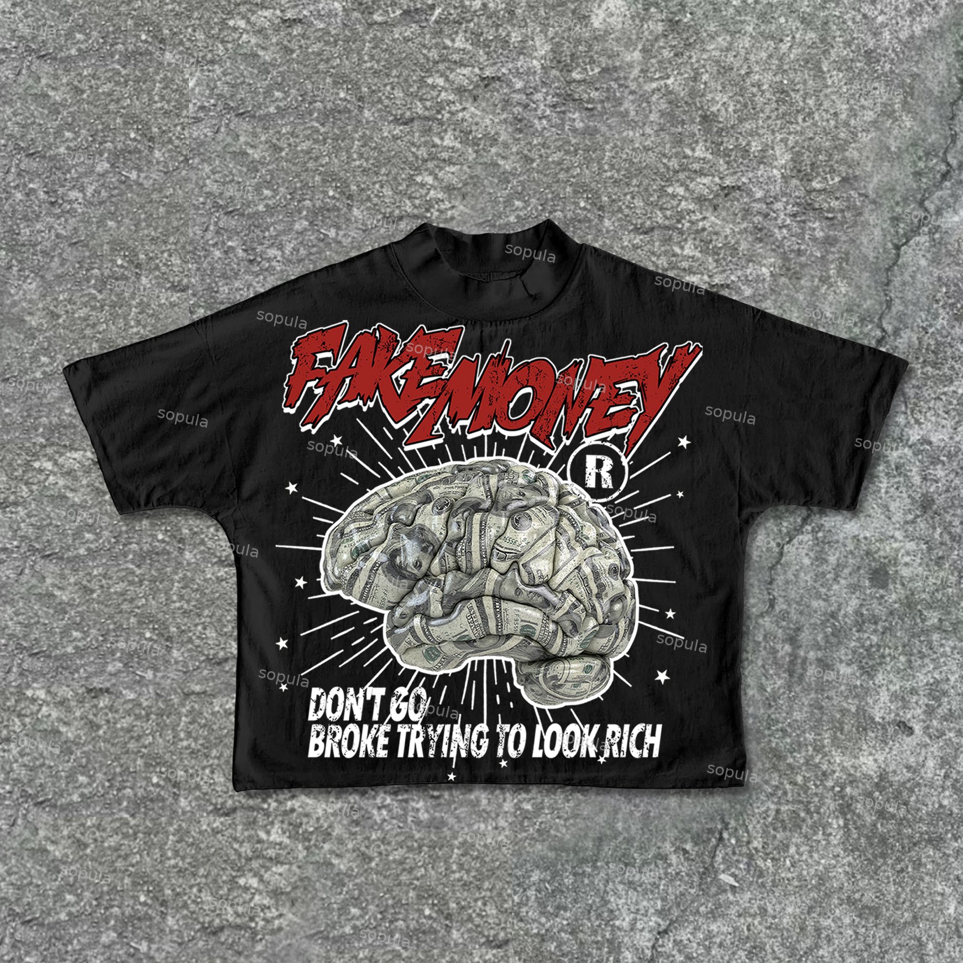 Sopula Don't Go Broke Trying To Look Rich Graphic Print Cotton Cropped T-Shirts - SOPULA