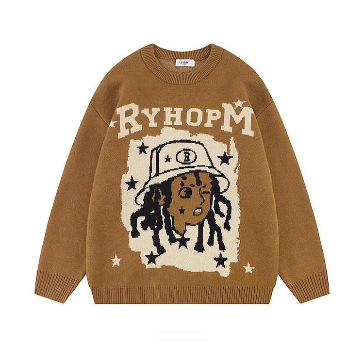 High Street Embroidered Sweater Hip Hop Loose Casual Pullover Sweater Oversized Sweater at Hiphopee