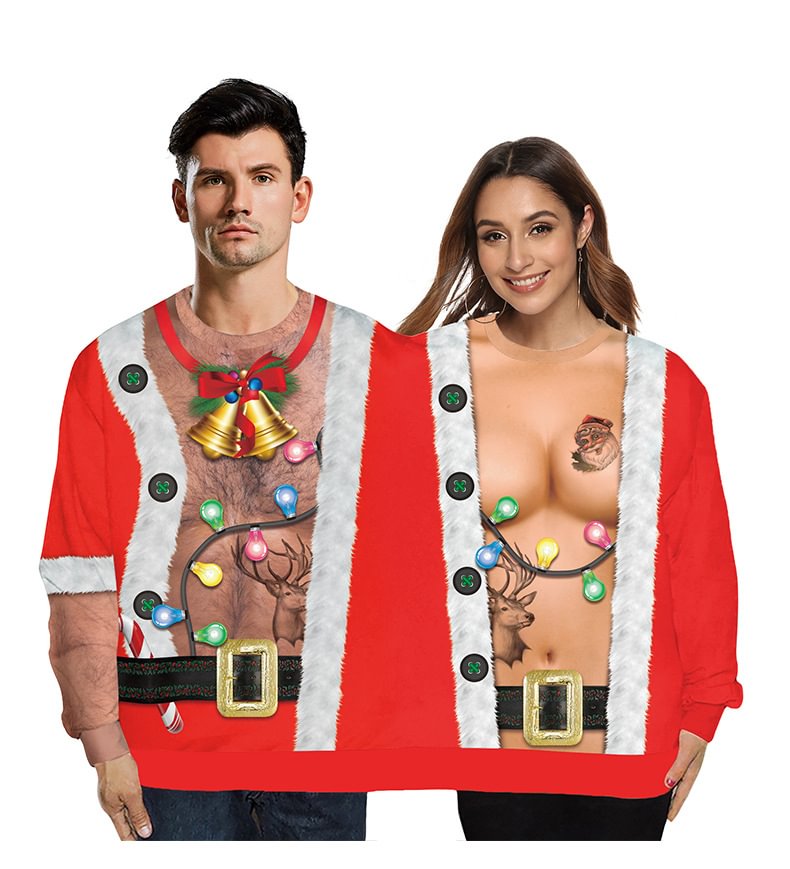 3D Digital Printing Couples Two-piece Double Ugly Christmas Sweaters-VESSFUL