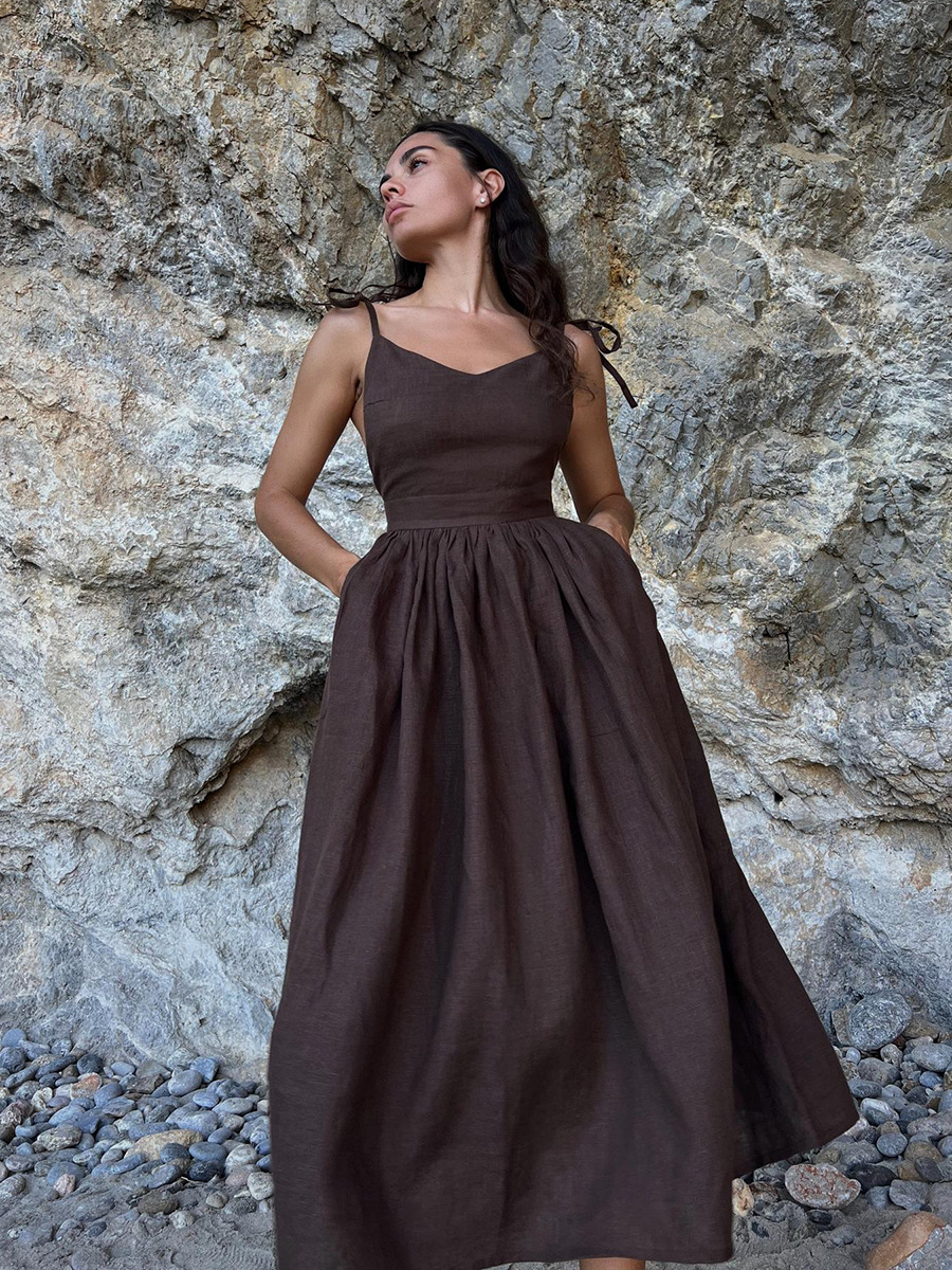 Ootddress Lace-Up Backless Elegant Long Dress Female High Waist Solid Fashion Halter Dresses Holiday Beach Slim Bandage Maxi Dress