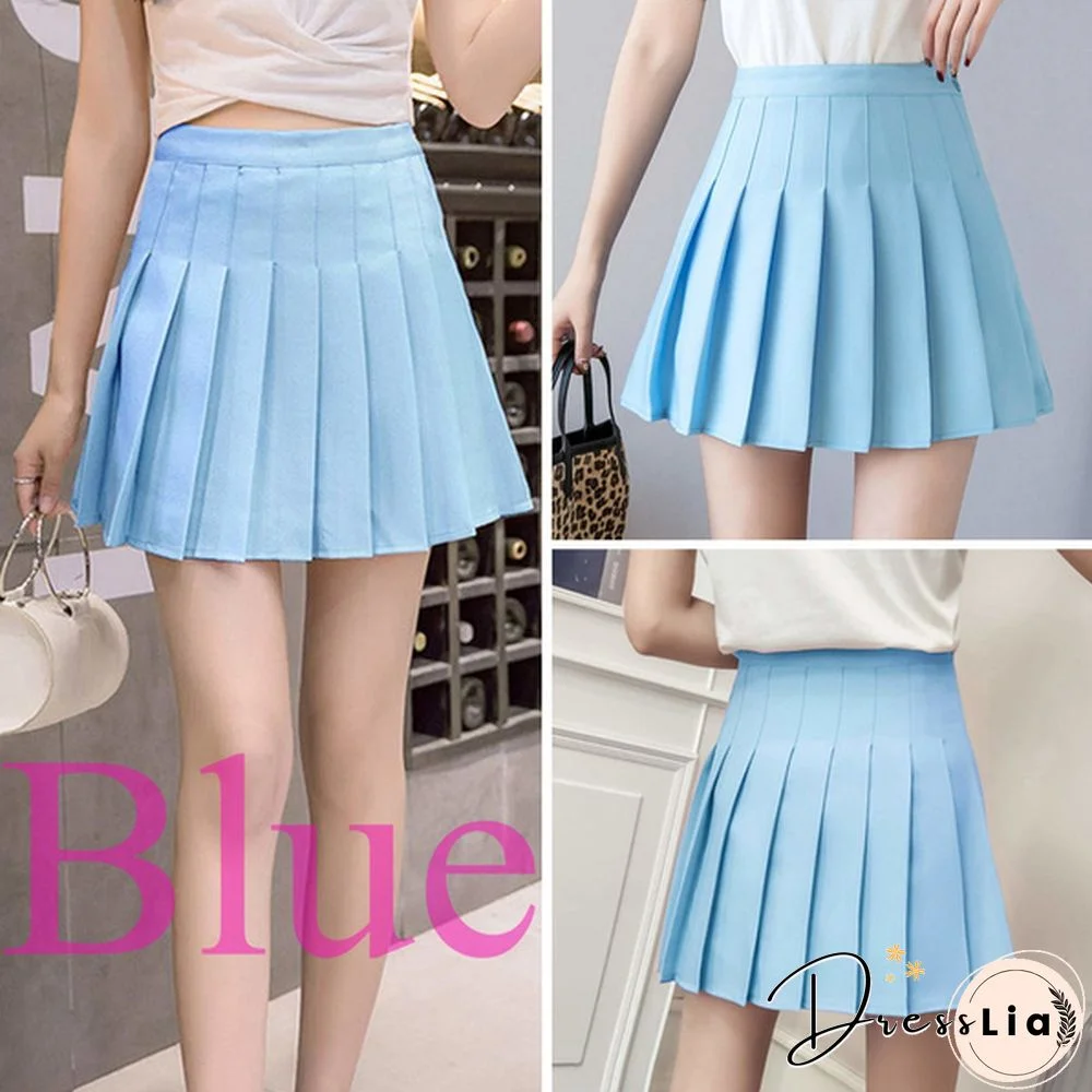 Women Girls High Waisted Plain Pleated Skirt Skater Tennis School Uniforms A-Line Mini Skirt Lining Shorts