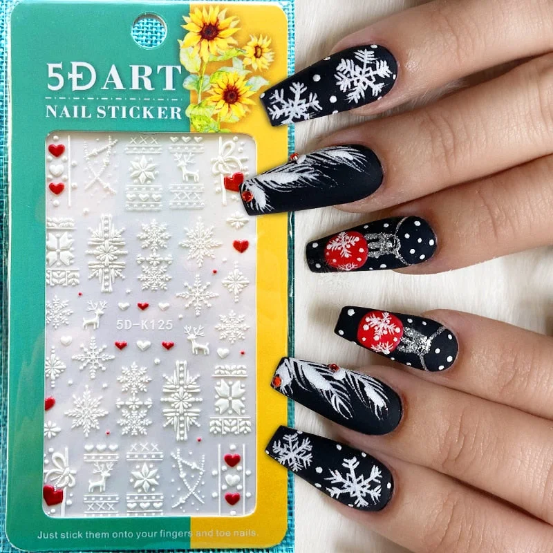 1PC 5D Nail Stickers Winter Santa Claus Self-Adhesive Slider Nail Art Decorations Christmas Snow Decals Manicure Accessories-Nail Inspo