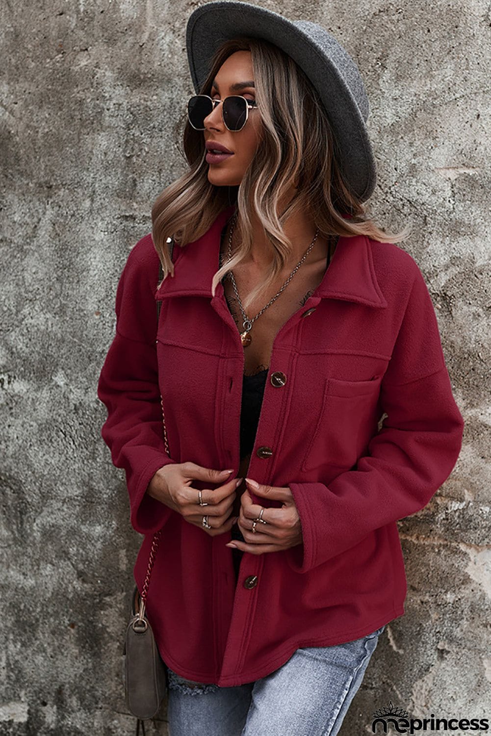 Turn Down Collar Pocket Button Closure Warm Coat