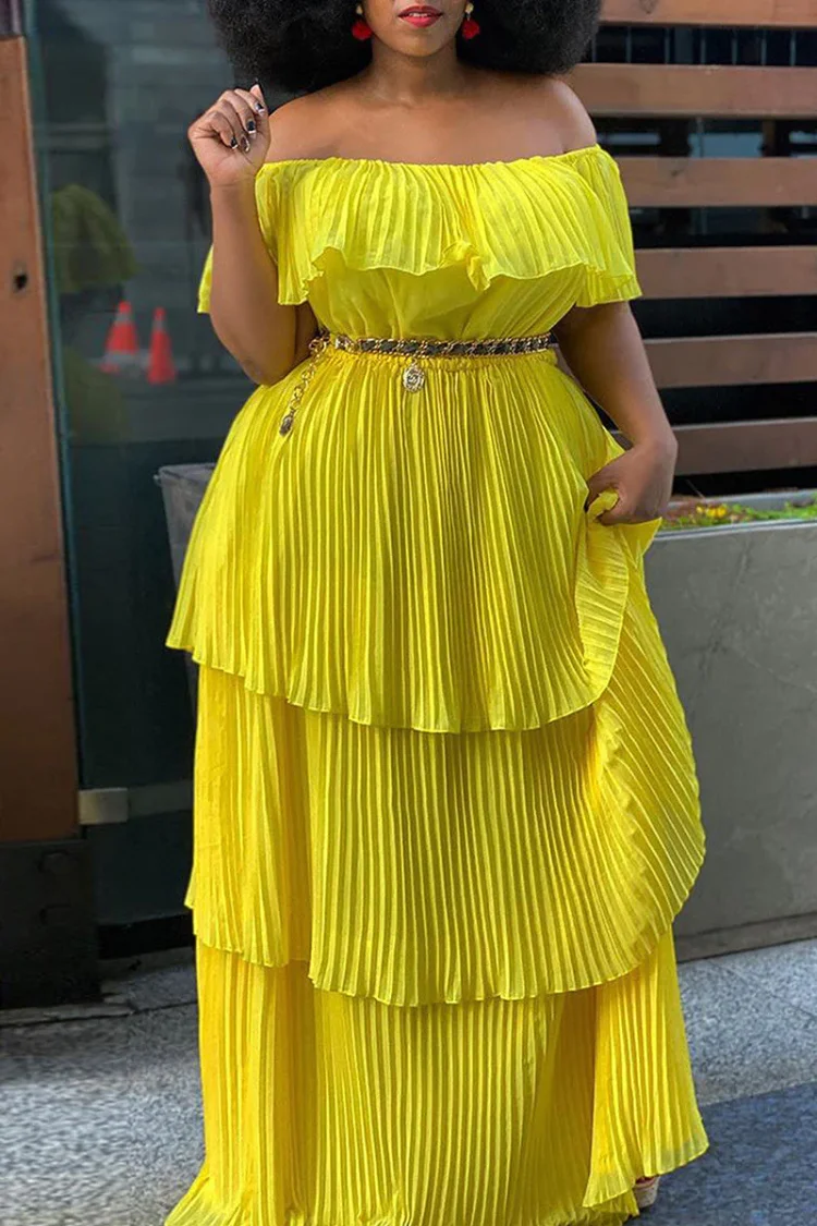 Casual Solid Patchwork Off the Shoulder Long Dress (Without Waist Chain)