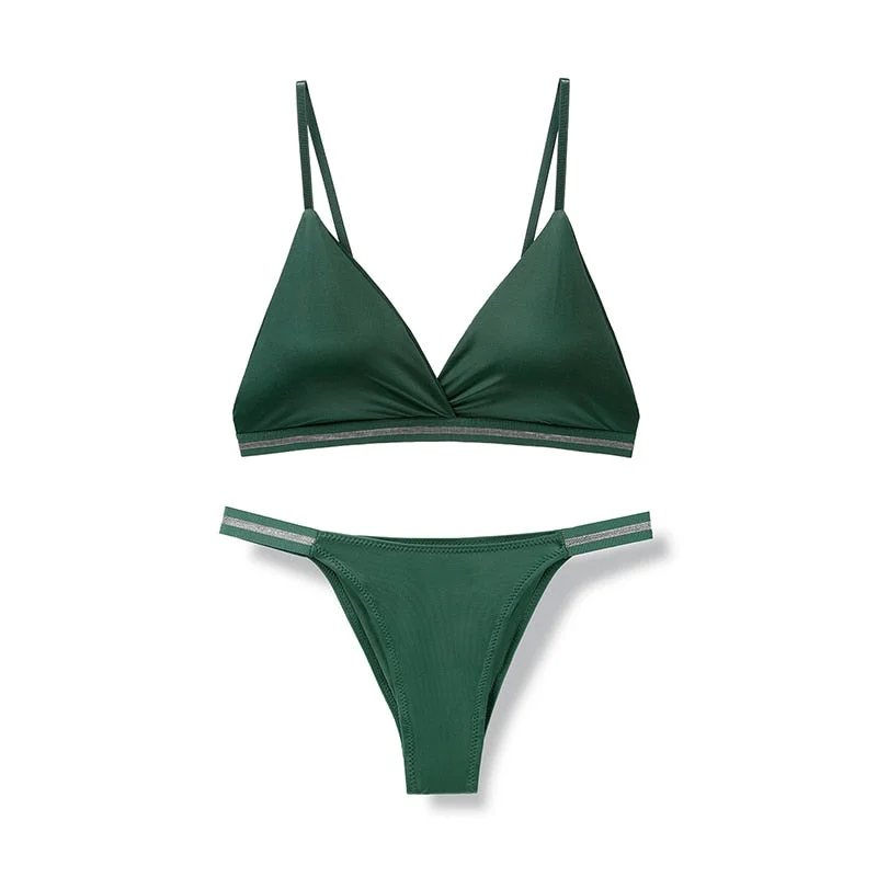 1set Women's Lingerie Bra Brief Sets Woman Bralette Active Bras Seamless Wire Free Ice Silk Bras Panties New Underwear For Woman