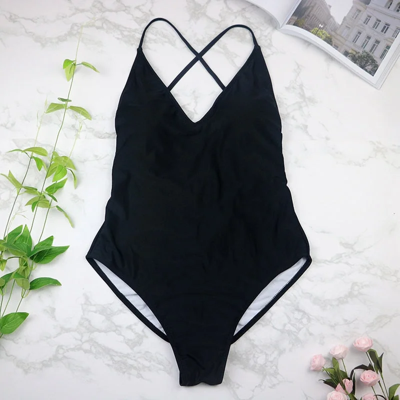 2021 women Swimwear Sexy high cut one piece swimsuit Backless swim suit Black White Red  thong Bathing suit female Monokini 2741