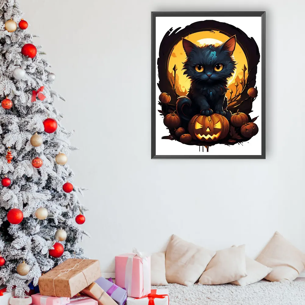 Full Round Diamond Painting 30*40cm - Halloween Black Cat