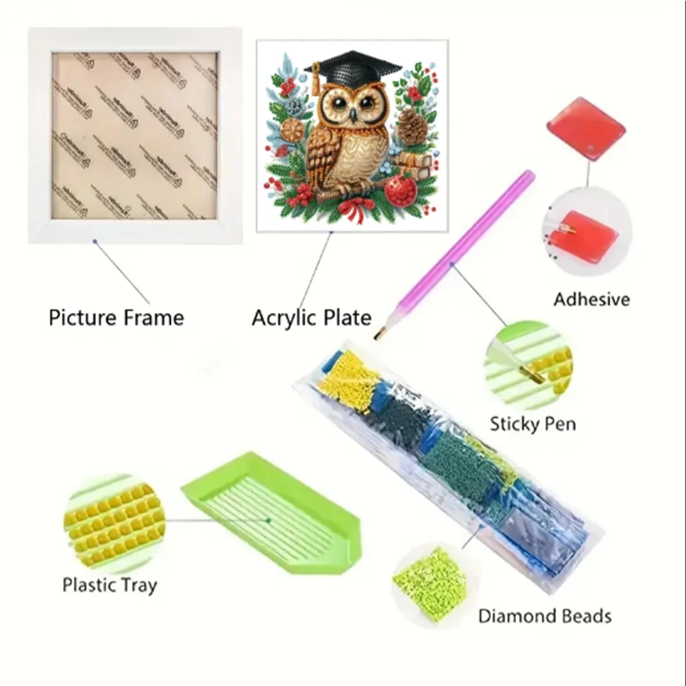 5D DIY Partial Special Shaped Drill Diamond Painting Xmas Owl 22.8x22.8cm【With Frame】