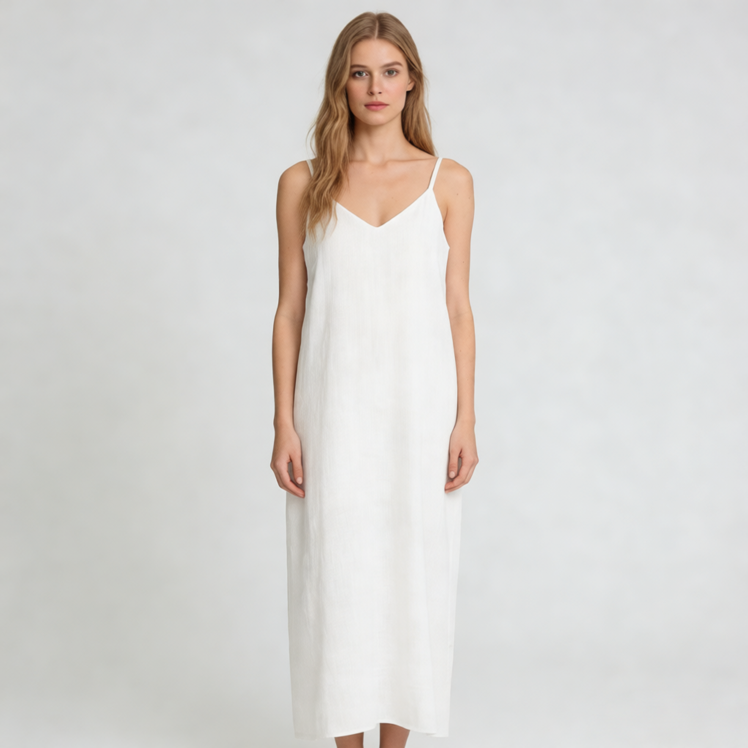 Linen Slip Dress Women 100% Linen V Neck Midi Summer Dress Breathable REAL SILK LIFE