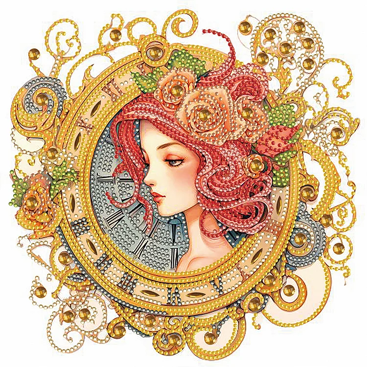 Clock With Redhead Girl 30*30CM (Canvas) Special Drill Diamond Painting gbfke