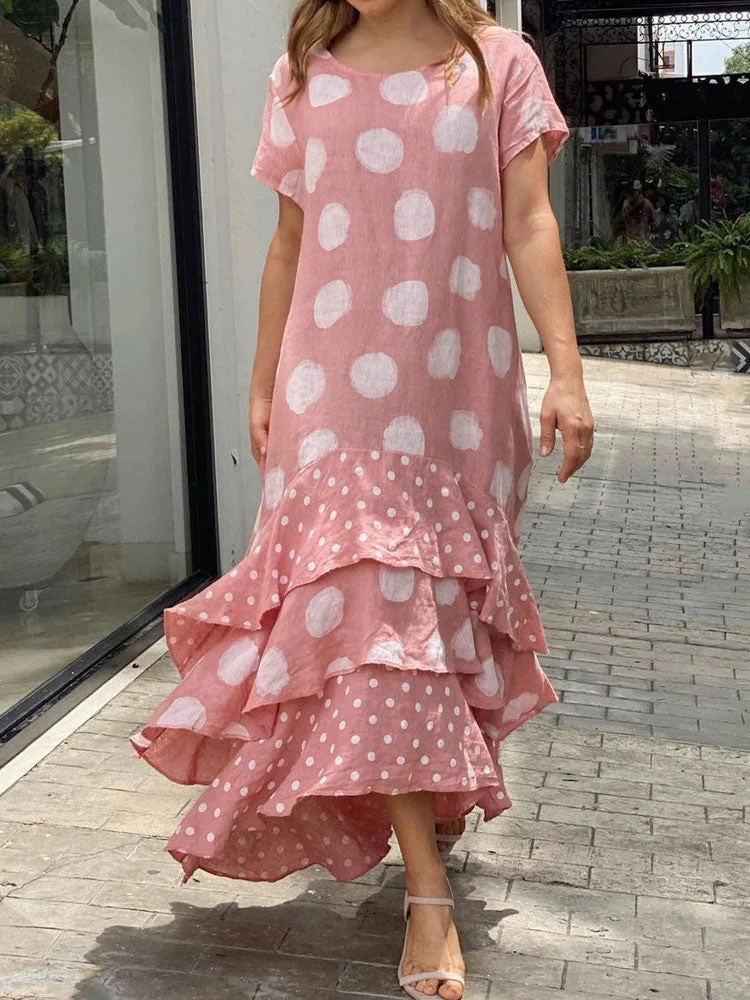 Casual Polka Dot Print Layered Irregular Dress