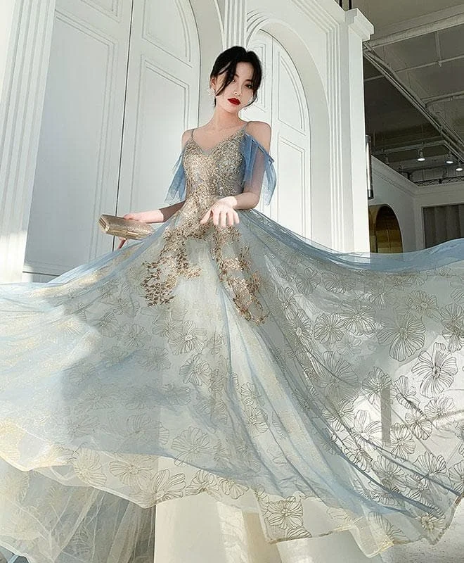 Green Tulle Lace Long Prom Dress, Green Tulle Lace Formal Dress SP17172